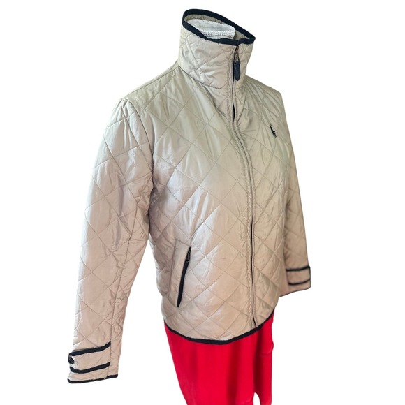 Ralph Lauren sport SZSM Quilted Barn Jacket Tan Polo Player Logo Full Zip Collar - Picture 7 of 16
